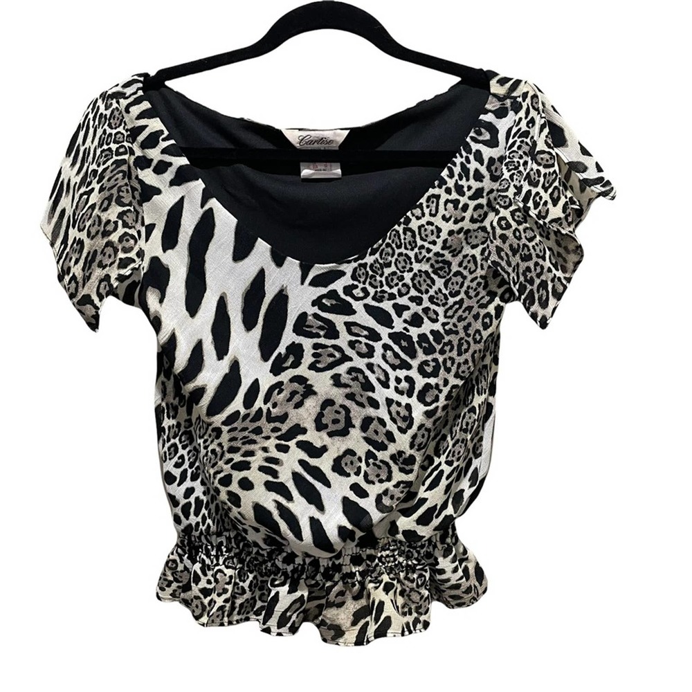 Cartise Animal Print Short Sleeve Blouse Cream Size 2